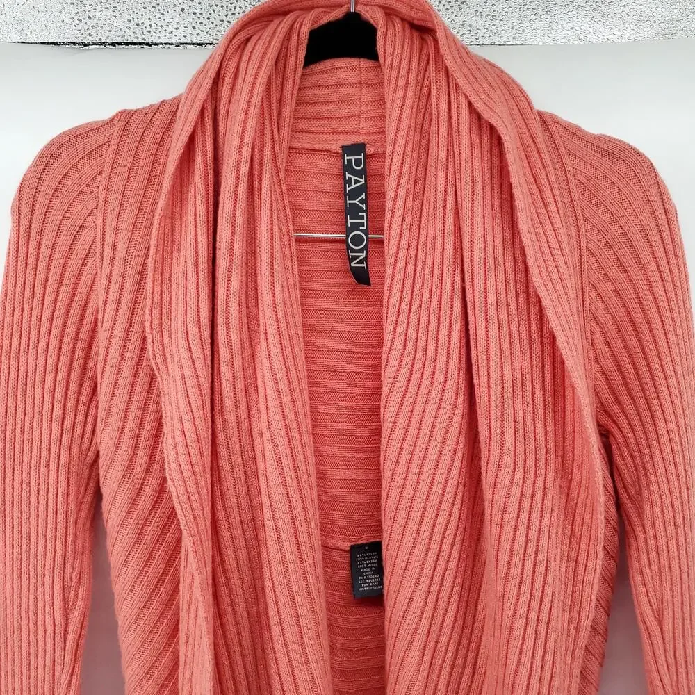 Payton Women Soft Wool Cocoon Ribbed Open Waterfall Front Cardigan Rounded Hem|S - Picture 2 of 8